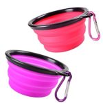 Pop-up Dog Bowl & Pet Bowl – Collapsible Travel Silicone Camping Crate Dish Bowl – 2 Cup Set – Pink / Purple, Small by KIQ