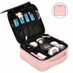NiceEbag Makeup Bag Travel Cosmetic Bag for Women Cute Makeup Case Large Leather Cosmetic Train Case Organizer with Adjustable Dividers for Cosmetics Make Up Tools Toiletry Jewelry,Rose gold