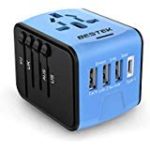 BESTEK Universal Travel Adapter, Power Adapter with USB C Charger, All in One Worldwide AC Outlet Plug Converter for US Europe AU More Than 200 Countries, 1 AC Outlet + 1 USB-C Port + 3-USB Ports