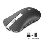 TENMOS T5 Slim Wireless Mouse, 2.4G Silent Travel Mouse with USB Receiver Type-C Adapter, Rechargeable Wireless Computer Mice for Laptop/PC/Mac (Dark Grey)