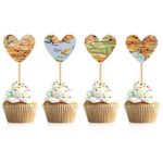 Donoter 36 Pcs Map Heart Cupcake Topper Picks for Adventure Themed Wedding Bridal Shower Graduation Party Decorations
