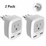Italy Travel Plug Adapter 2 Pack, TESSAN 3 in 1 Grounded International Power Outlet Adaptor with 2 USB Ports for USA to Chile Uruguay (Type L)