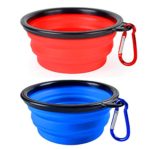 BLEDS Collapsible Dog Bowl, 2 Pack Small Dog Travel Bowls for Pet Cats Dogs, Pet Feeding Watering Bowls for Hiking Camping Includes 2 Carabiners (Blue + Red)