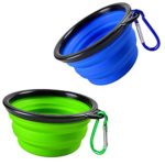 Collapsible Dog Bowl, 2 Pack Small Portable Dog Travel Bowl for Hiking Camping, Foldable Expandable Cup Dish Set for Pet Cat Service Dogs, Dog Water Bowl 2 Clips (Blue+Green)