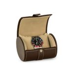 Bey-Berk Brown Leather Single Watch Travel Case with Snap