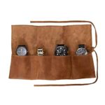 Hide & Drink, Rustic Leather Travel Watch Roll Organizer, Holds Up to 4 Watches/Storage & Travel Essentials Handmade Single Malt Mahogany