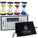 Sand Timer Hourglass Travel Set of 4 + Storage Pouch | 1 minute, 3 min, 5 min, 10 min | Perfect for Games, Home, Office, Kitchen, Classroom, Toothbrush Timer for Kids