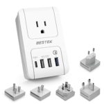 BESTEK International Travel Adapter, 3000W Universal Travel Power Adapter Support Hair Dryer, Curling Iron USB Travel Wall Charger with Worldwide Wall Plugs for US, UK, AU, EU and Asia, QC3.0