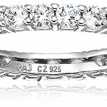 Amazon Essentials Plated Sterling Silver Round-Cut Cubic Zirconia All-Around Band Ring
