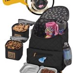 Dog Travel Bag – Deluxe Quilted Weekender Backpack – Includes Lined Food Carriers and Collapsible Bowls (Black) (Black)