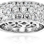 Platinum or Gold Plated 3-Row Round-Cut Pave Band Ring set with Swarovski Zirconia