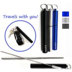POPOTE TRAVEL STRAW – Stainless Steel Straw- Reusable Drinking Straw Telescopic Travel Straw Aluminum Alloy Case and Telescopic Cleaning Brush (Blue)
