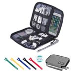 Travel Cable Organizer Bag Waterproof Portable Electronics Accessories Case with 5 Cable Ties for USB Cable Cord Phone Charger Headset Wire SD Card