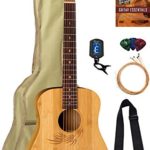 Luna Safari Bamboo Travel Guitar Bundle with Gig Bag, Strap, Strings, Tuner, Picks, Austin Bazaar Instructional DVD, and Polishing Cloth