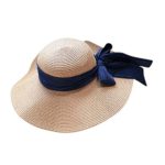 BCDshop Women Straw Sun Hat Wide Brim Foldable Floppy Cap Travel Holiday Beach Cap with Ribbon (Khaki)