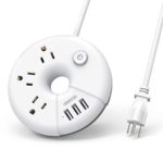 Power Strip with USB, NTONPOWER Travel Power Strip, 3 USB 3 Outlets Desktop Charging Station with 5ft Extension Cord Compact for Travel, Cruise Ship, Dorm Room, Nightstand and Hotel – White