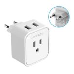 European Travel Plug Adapter JSVER International Power Plug Adapter with 2 USB Ports 3 in 1 AC Outlet for USA to France,Germany,Spain Iceland, Italy,Most of European Countries, Type C Power Plug