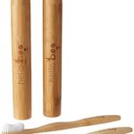 Hello Boo Bamboo Toothbrush Set with Travel Case | Pack of 2 Biodegradable Tooth Brush Set | Organic Eco-Friendly Moso Bamboo with Ergonomic Handles and Medium Nylon Bristles