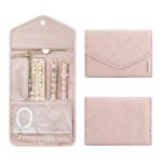 BAGSMART Travel Jewelry Organizer Roll Foldable Jewelry Case for Journey-Rings, Necklaces, Bracelets, Earrings, Soft Pink