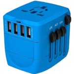 Travel Adapter, 2400W International Power Adapter, World Travel Adapter with 4 USB Ports, Perfect for UK, EU, AU, US, Over 150 Countries (Blue)