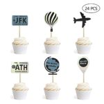 24PCS Adventure Awaits Cupcake Toppers Travel Theme Party Decorations Retirement Farewell Graduation Party Supplies
