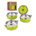 Healthy Human Portable Dog & Pet Travel Bowls with Lid – Human Grade Stainless Steel – Ideal for Food & Water – Green – 3 Bowl Set