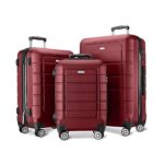 SHOWKOO Luggage Sets Expandable PC+ABS Durable Suitcase Double Wheels TSA Lock Red Wine