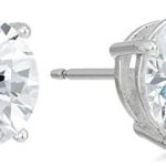 Amazon Essentials Plated Sterling Silver Cubic Zirconia Stud Earrings (Round & Princess)