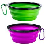 Collapsible Dog Water Bowls Large – 2 Pack Foldable Expandable Cup Dishes for Pet Cat Service Dogs, Portable Travel Bowls for Hiking Camping On The Go Including 2 Carabiner Clips （Green+Purple）