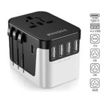 RXSQUL International Power Adapter, Universal Power Travel Adapter, W/5.6A 4USB+3.0A Type C, European Plug Adapter Converter,USB Wall Charger for Europe Canada UK US AUS Cell Phone (Black+White)