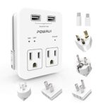 International Power Adapter, POWRUI Surge Protector Travel Adapter with 2 USB Ports & 2 US Outlets, Plug for Europe, UK, China, Australia, Japan, Fit for Laptop, Cell Phones (Not Voltage Converter)