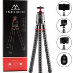 PicsClix Travel Tripod – with Wireless Remote, GoPro Adapter and Phone Adapter. Use as an iPhone Tripod, Android Tripod, GoPro Tripod, Camera Tripod, Tabletop Tripod or Bendable Vlogging Phone Tripod