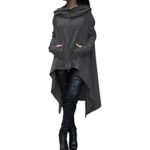 Han Shi Asymmetric Blouse, Elastic Scarf Collar Loose Hoodies Long Tunic Dress for Women (M, Dark Gray)