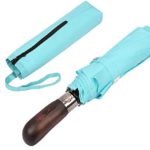 Balios Prestige Travel Umbrella, Real Wood Handle, Auto Open & Close, Vented Windproof Double Canopy, Designed in UK (Aqua Blue with Real Wood Handle)