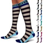 SB SOX Compression Socks (20-30mmHg) for Men & Women – Best Stockings for Running, Medical, Athletic, Edema, Diabetic, Varicose Veins, Travel, Pregnancy, Shin Splints (Stripes – Gray/Blue, X-Large)