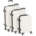 AmazonBasics 3 Piece Geometric Hard Shell Expandable Luggage Spinner Suitcase Set – Cream