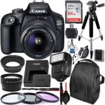 Canon EOS 4000D/Rebel T100 DSLR Camera with 18-55mm III Lens and Essential Accessory Bundle – Includes SanDisk Ultra 64GB SDXC Memory Card & Digital Slave Flash & 3PC Multi-Coated Filter Set & MORE