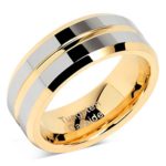 100S JEWELRY Tungsten Rings for Mens Wedding Bands Gold Silver Two Tone Grooved Center Line Size 6-16