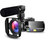 Camcorder Video Camera Ultra HD 1080P Vlogging YouTube Digital Recorder Camera with Powerful Microphone, Lens Hood, Separate Battery Charger, 2 Batteries