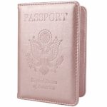 GDTK Leather Passport Holder Cover Case RFID Blocking Travel Wallet (Rose Gold)