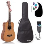 Acoustic Guitar Bundle Junior (Travel) Series by Hola! Music with D’Addario EXP16 Steel Strings, Padded Gig Bag, Guitar Strap and Picks, 3/4 Size 36 Inch (Model HG-36N), Natural Satin Finish