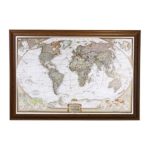 Push Pin Travel Maps Personalized Executive World with Brown Frame and Pins – 27.5 inches x 39.5 inches