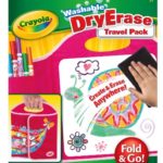 Crayola Washable Dry-Erase Travel Pack, Fold & Go Travel Set Art Gift for Kids & Toddlers 3 & Up, Portable All-In-One Dry Erase Set with Trifold Folio, Markers, E-Z Erase Cloth & Repositionable Clings