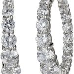 Platinum or Gold-Plated Sterling Silver Swarovski Zirconia Graduated Hoop Earrings, 1″ Diameter