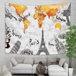Wanderlust Tapestry Travel Decor, World Map London Bridge Statue of Liberty Leaning Tower of Pisa on 3D Wallpaper Tapestry Wall Hanging, Wall Blanket for Bedroom Living Room Dorm Home Decor, 71X60 in