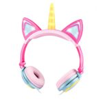 EBOT Unicorn Headphones Over Ear Kids Headphones Foldable Headphones with Glowing LED Cat Ears Safe Wir ed Kids Headsets 85dB Volume Limited for Toddlers Travel Birthday Gifts