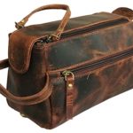 Genuine Buffalo Leather Unisex Toiletry Bag Travel Dopp Kit