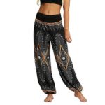 Beyonds Women Loose Yoga Wide Leg Hippie Pants Travel Lounge Casual Beach, Women’s Boho Pants Hippie Clothes Yoga Outfits Peacock Design