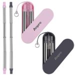 Reusable Straws Telescopic Metal Travel Straws – Anpro Stainless Steel Drinking Straws, Portable Collapsible Straw with Case & Key chain & Cleaning Brush, 2 Pack