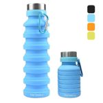 Nefeeko Collapsible Water Bottle, Reuseable BPA Free Silicone Foldable Water Bottle for Travel Gym Camping Hiking, Portable Leak Proof Sports Water Bottles with Carabiner, 18oz(Blue)
